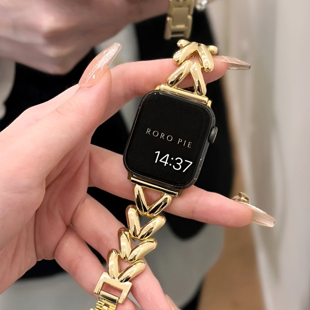 Apple Watch Band Adjustable Stylish Strap Silver Stainless Chain Band - Gold